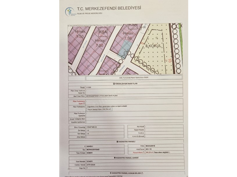 DENİZLİ MERKEZEFENDİ MAH. ÜZERİNDE 2 KATLI EVİ OLAN 207 m2 SANAYİ İMARLI KÖŞE BAŞI ARSA SATILIK