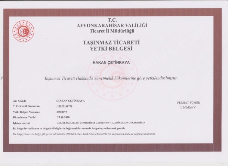 EMLAKÇILIK YETKİ BELGESİ