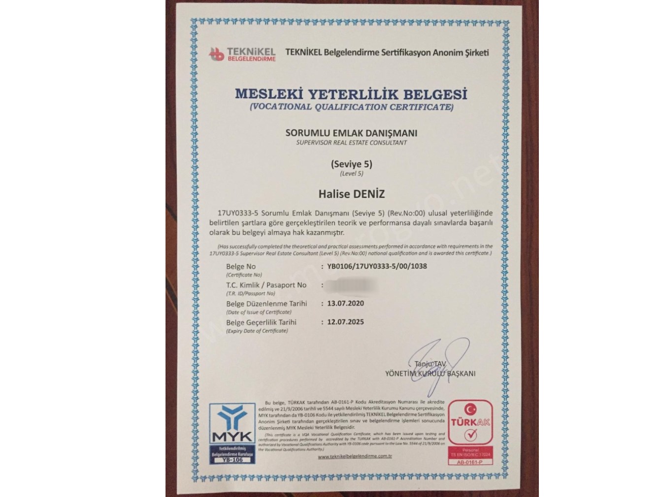 HALİSE DENİZ YETERLİLİK BELGESİ