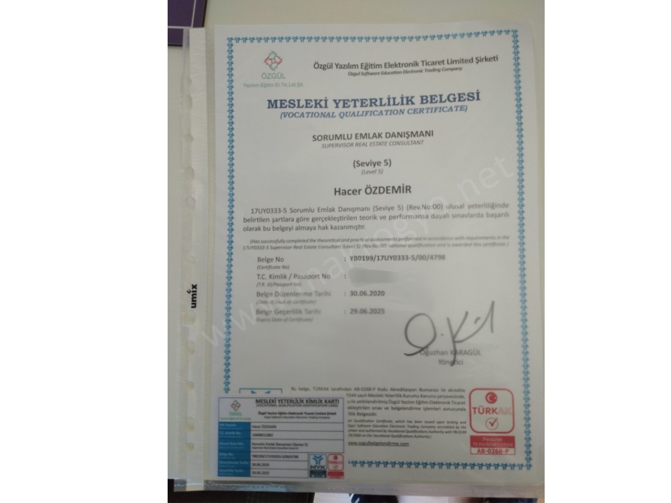 HACER ÖZDEMİR YETERLİLİK BELGESİ