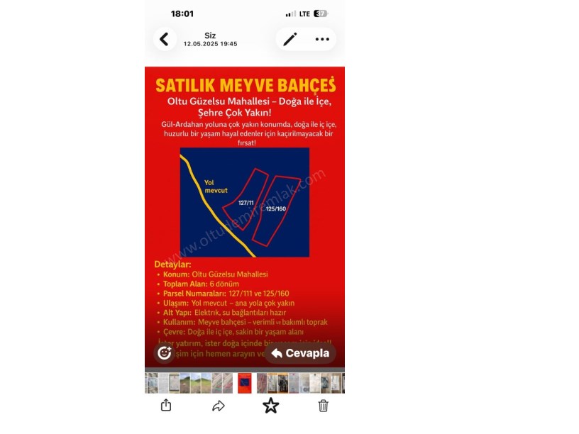 OLTU GÜZELSU MAH. ARSA İÇİNDE TEK KATLI EV VE 2 ADET SATILIK YAZLIK BAHÇE