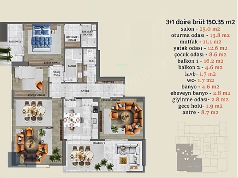 KUZEYKENT ANA CADDE ÜZERİ Satılık 3+1 Daire