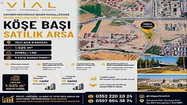 VİAL   Şeker Mah. 1.525m2 Köşe Parsel Konut Arsası