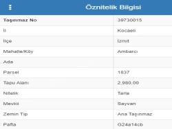 İzmit Ambarcı Satılık Arazi 2980 M2