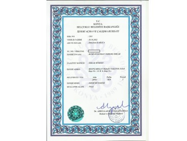 İŞ YERİ AÇMA RUHSAT BELGESİ