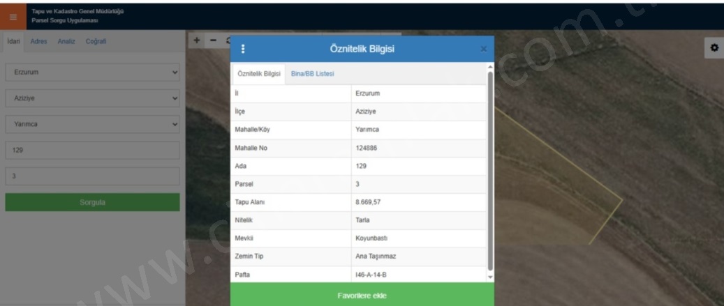 Dadaşkent Aziziye Satılık Tarla | 12.000.000Tl Resim-1