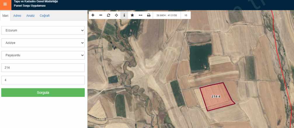 Paşayurdunda Satılık Tarla Çınardan ilanno:5104 Aziziye Dadaşkent