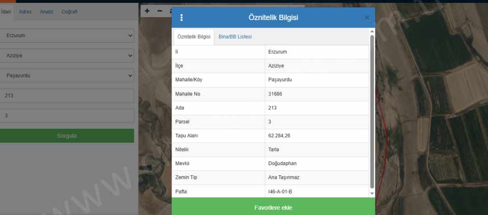 Paşayurdunda Satılık Tarla Çınardan ilan No: 5105 Aziziye Dadaşkent