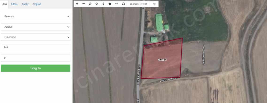 Aziziye Ömertepede Satılık Tarla Yola Sıfır Alt Yapısı Hazır Çınardan ilan No: 5354 Dadaşkent