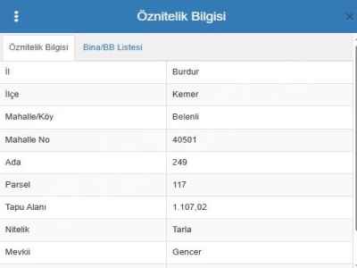 Field For Sale in  Turkey, Burdur, Kemer, Orta Tepe neighborhood-Belenli Koyu. , 1107 m2