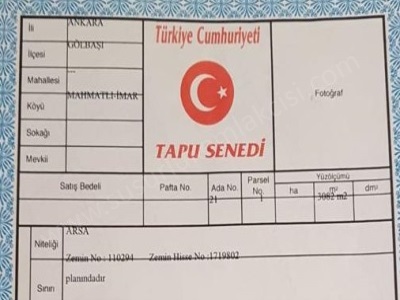 Ankaragölbaşımahmatlı Mahallesinde Özkonak Yapı Koop Satılık Arsa 3 082 M2 İmarlı Mahmatlı Mah