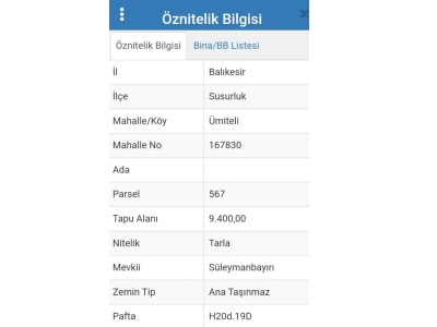 Susurluk Ümiteli Köyünde Satılık Tarla Mah
