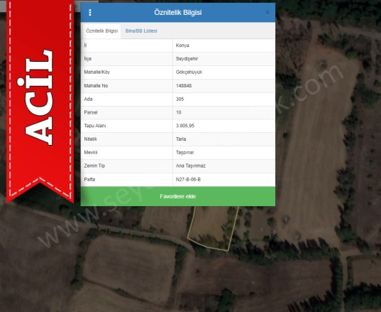 Gökçehüyük Mah. Seydişehir Acil Satılık Tarla |  3005M2 0Tl Resim-2