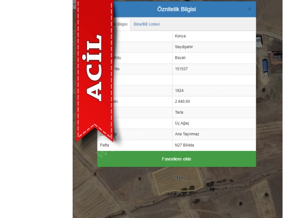 Boyalı Mah. Seydişehir Acil Satılık Tarla |  2640M2 0Tl Resim-2