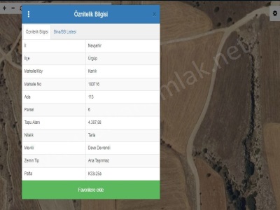 Vial Nevşehir Karlık Köyü 4387 M2 Satılık Tarla Ürgüp