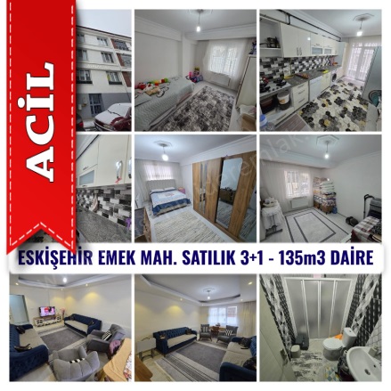 Emek Mah. Odunpazarı Acil Satılık Daire |  3+1 Oda | 135M2 3.350.000Tl | 1. Kat | Doğalgaz(Kombi) | 1 Banyo | 3 Yatak Odası Resim-1