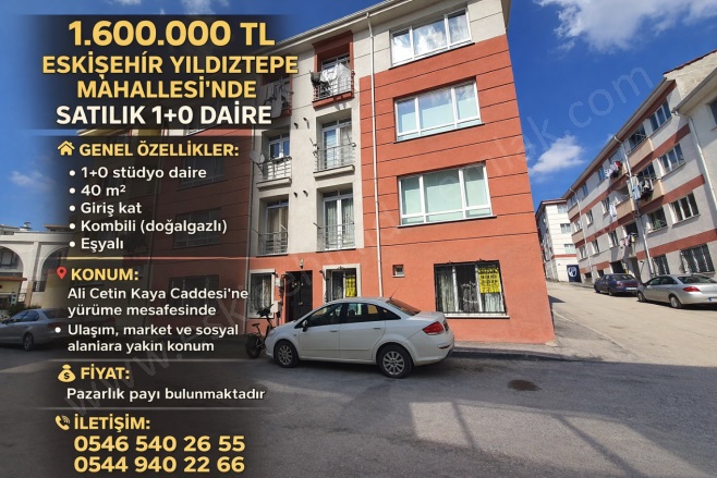 Yıldıztepe Mah. Odunpazarı Satılık Daire |  1 Oda | 40M2 1.600.000Tl  Krediye Uygun  Eşyalı  | Zemin Kat | Doğalgaz(Kombi) | 1 Banyo | 1 Yatak Odası Resim-1