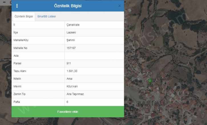 Çanakkale Lapsekide Satılık Konut imarlı Arsa 1681 M2 Şahinli Köyü