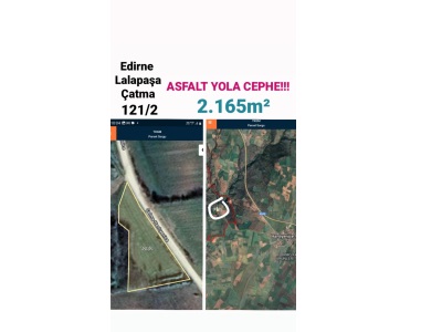 Edirne Lalapaşa 2165 M2 Tarla Asfalt Yola Cephe Satılık Müstakil Çatma Köyü