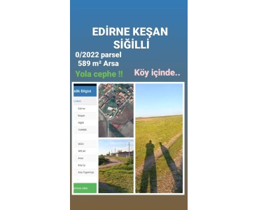 Edirne Keşanda Satılık Konut İmarlı Arsa 589 M2 Merkez Ahmetçe Köyü