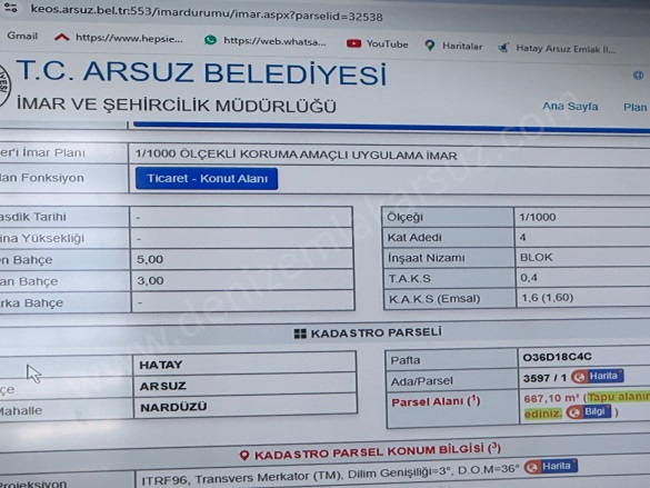 Nardüzü Mah. Arsuz Satılık Parsel |  667M2 8.300.000Tl İmarlı  Resim-3
