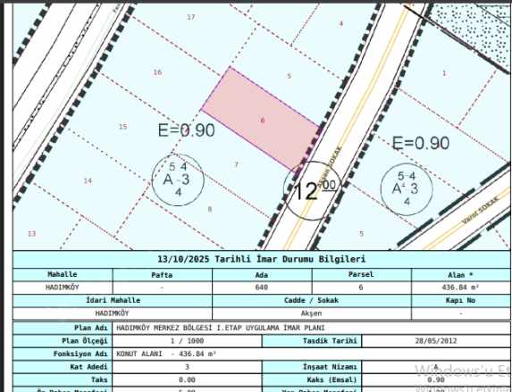 Arnavutköy Hadımköyde Satılık Arsa 436 M2 Merkezde Müstakil Hadımköy Mah