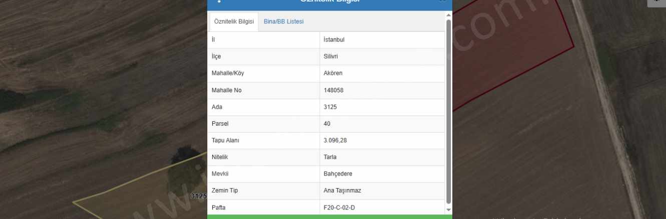 Silivri Akörende Satılık Tarla 8 615 M2 Müstakil Yolu Var Akören Mah