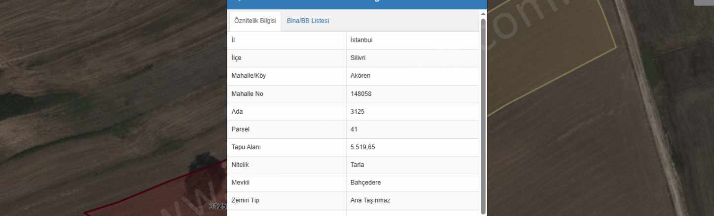 Silivri Akörende Satılık Tarla 8 615 M2 Müstakil Yolu Var Akören Mah