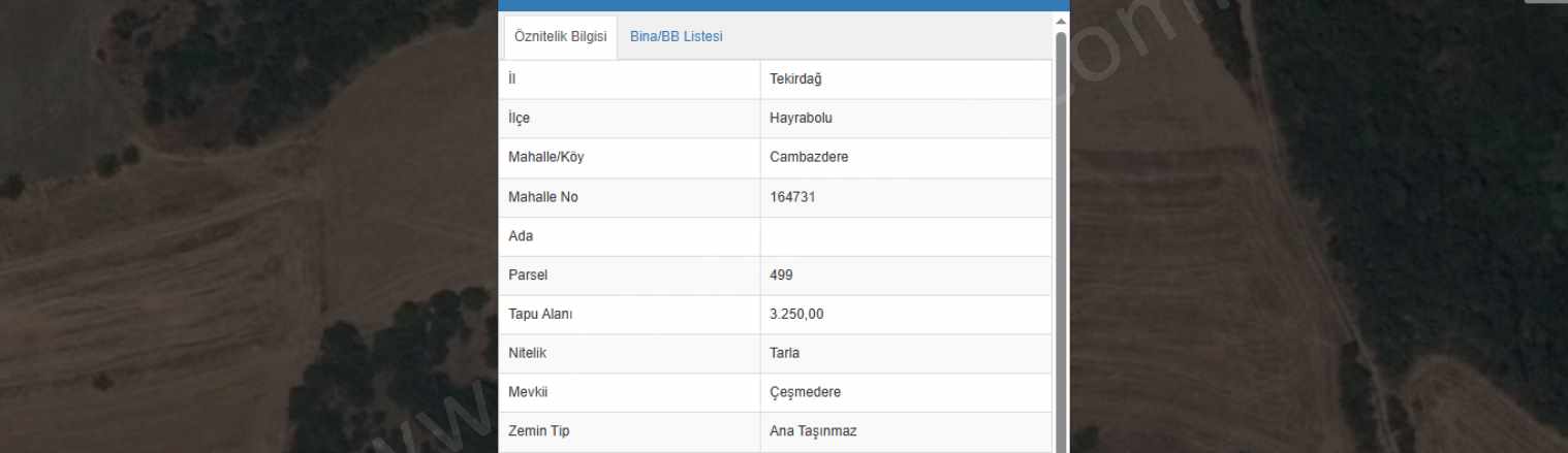 Tekirdağ Hayrabolu Cambazdere Mh Satılık Tarla 3 250 M2 Müstakil Mah