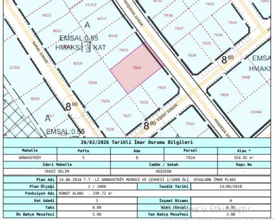 Arnavutköy Çardaktepede Satılık Arsa 355 M2 Müstakil 3 Kat Çift Dairelik Yavuz Selim Mah