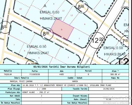 Arnavutköy Taşolukta Satılık Arsa 300 M2 Müstakil imarlı Taşoluk Mah