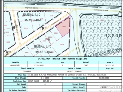 Arnavutköy İslambeyde Satılık Arsa 244 M2 Köşebaşı Kat İmarlı İslambey Mah
