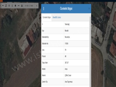 Tekirdağ Muratlı Muradiye Mah Satılık Arsa 387 M2 Müstakil Merkezde