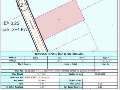 Arnavutköy Haraççıda Satılık Arsa 2 100 M2 Müstakil Kat İmarlı Haraççı Mah