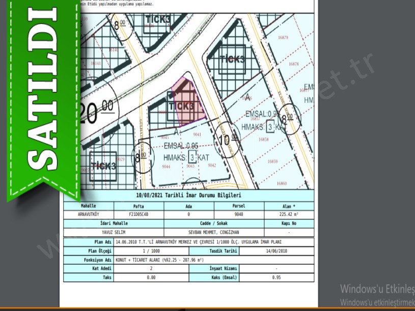 Arnavutköy Çardaktepede Satılık Arsa , 225 M2 Ticari + Konut Cadde Cephe