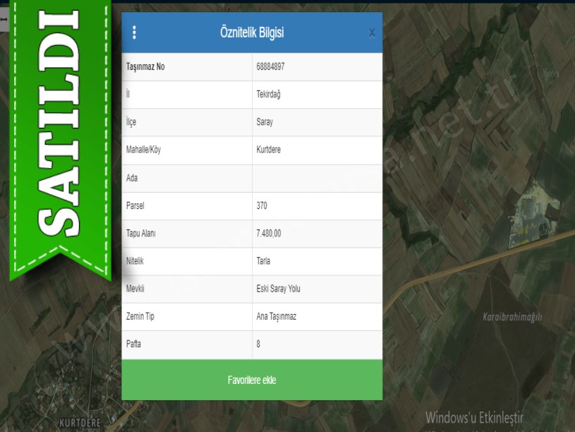 Tekirdağ Saray Kurtdere,de Satılık Arsa  , 1,246 m2 Hisseli 