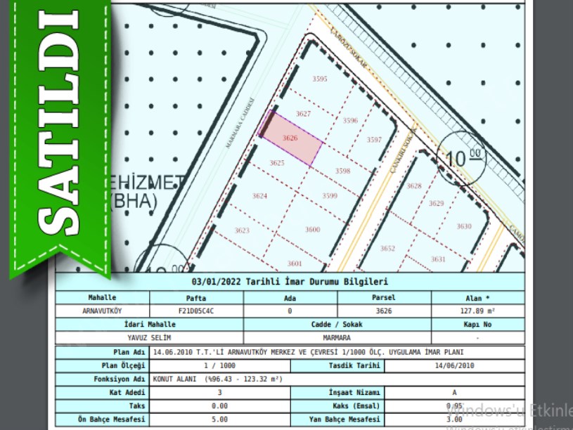 Arnavutköy Yavuzselim Mah Satılık Arsa , 128 M2 Cadde Cephe İmarlı 