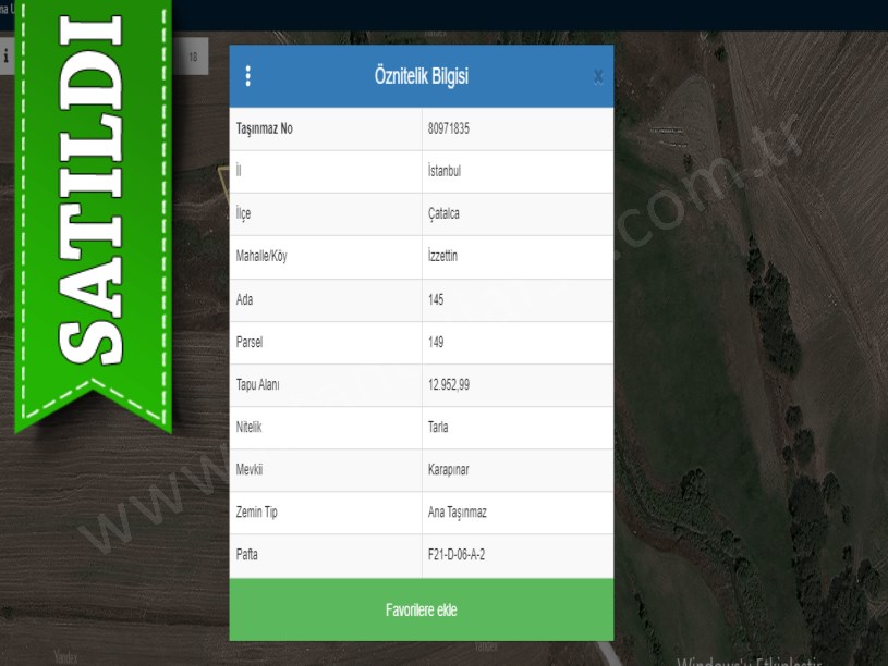 Çatalca İzzettin,de Satılık Arsa ,  410 M2 Yolu Var 