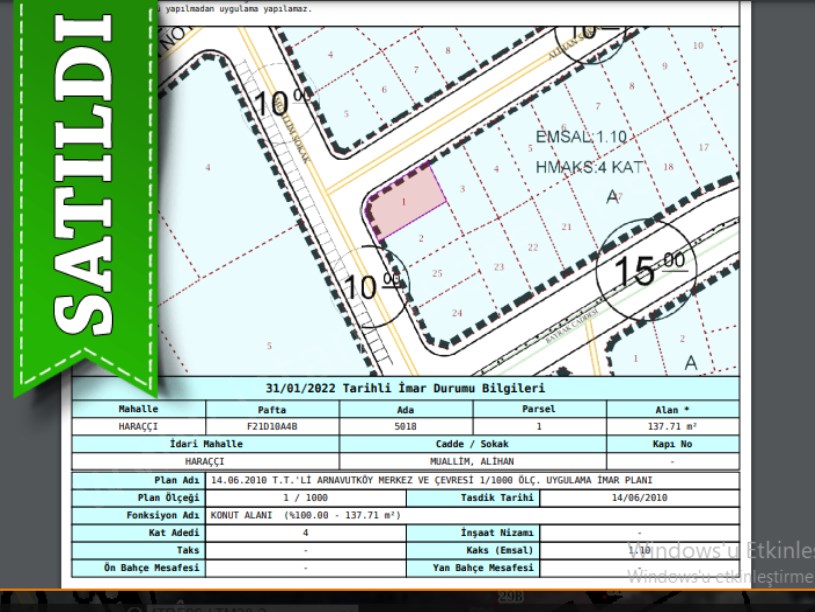 Arnavutköy Haraççıda Satılık Arsa , 137 M2  İmarlı Köşe Başı