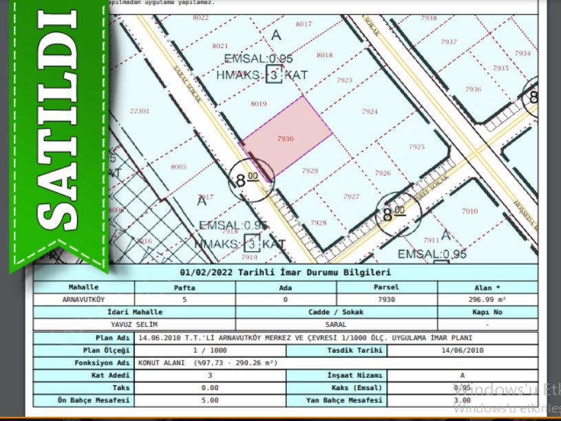 Arnavutköy Merkez Mah Satılık Arsa , 297 m2 İmarlı Müstakil