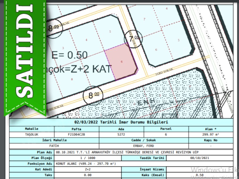 Arnavutköy Taşolukta Satılık Arsa , 300 M2 Müstakil