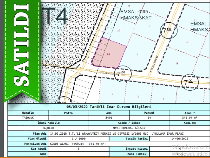 Arnavutköy Taşolukta Satılık Arsa , 341 M2 Müstakil Konut İmarlı