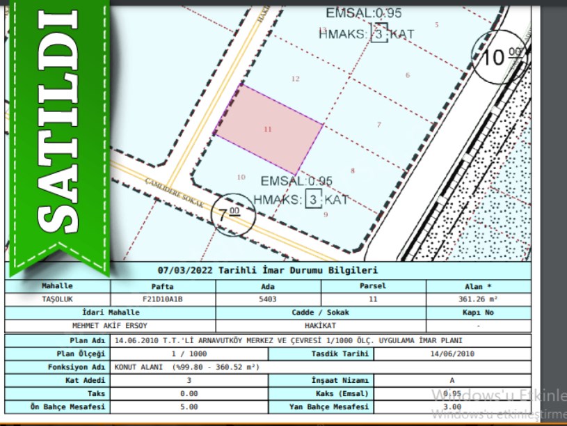 Arnavutköy Taşolukta Satılık Arsa , 360 M2 Müstakil İmarlı