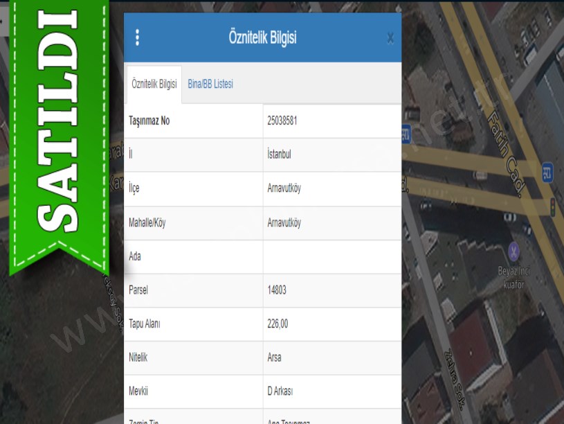 Arnavutköy Merkezde Satılık Arsa , 226 m2 Caddeye 2.Parsel Müstakil