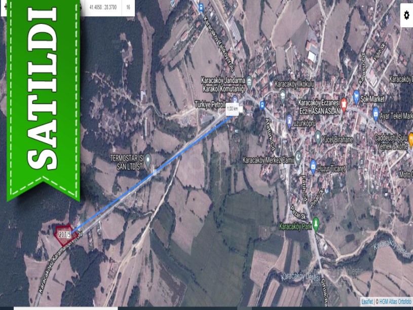 Çatalca Karacaköyde Satılık Arsa , 1,525 m2 Cadde Cephe