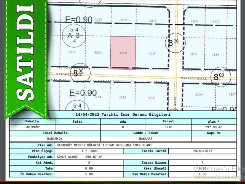 Arnavutköy Hadımköyde Satılık Arsa , 297 M2 Müstakil Caddeye yakın