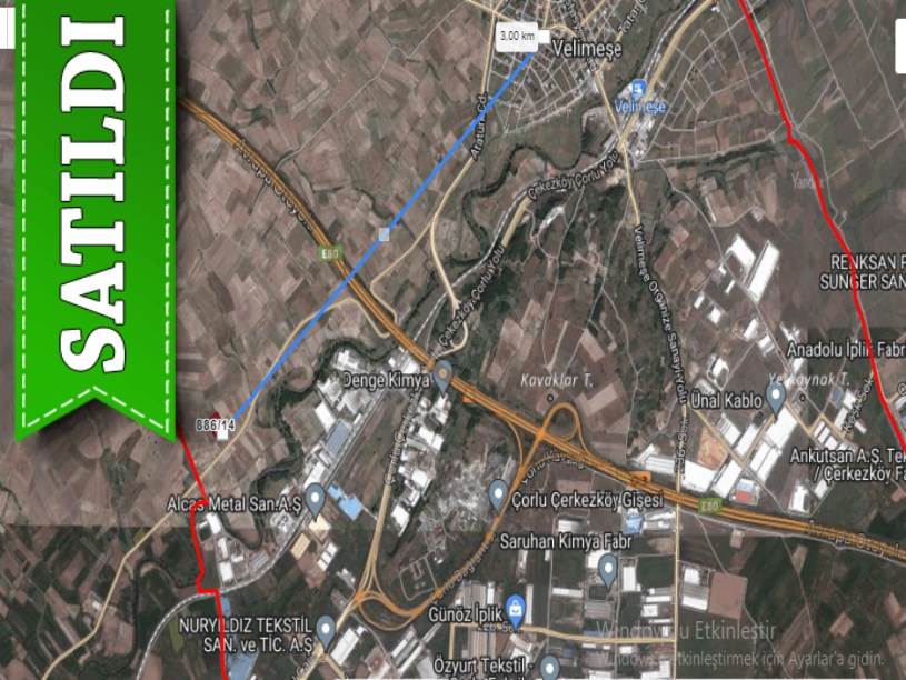 Tekirdağ Ergene Velimeşede Satılık Tarla , 7,331 m2 Osb Yakını Müstakil