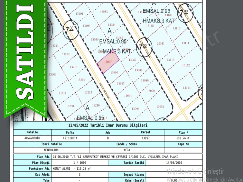 Arnavutköy NeneHatun Mah. Satılık Arsa , 110 m2 İmarlı Caddeye Yakın 