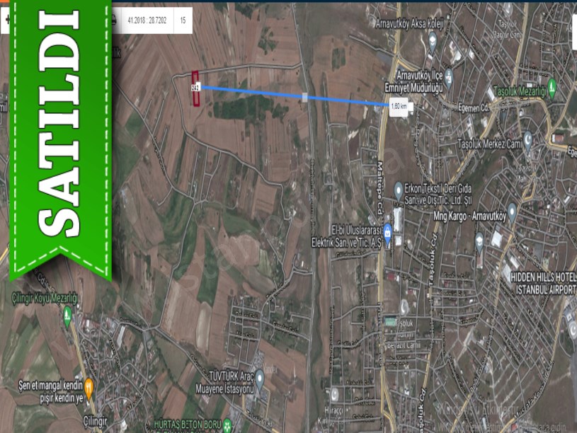 Arnavutköy Haraççıda Satılık Arsa , 215 M2  Caddeye Cephe Çaplı