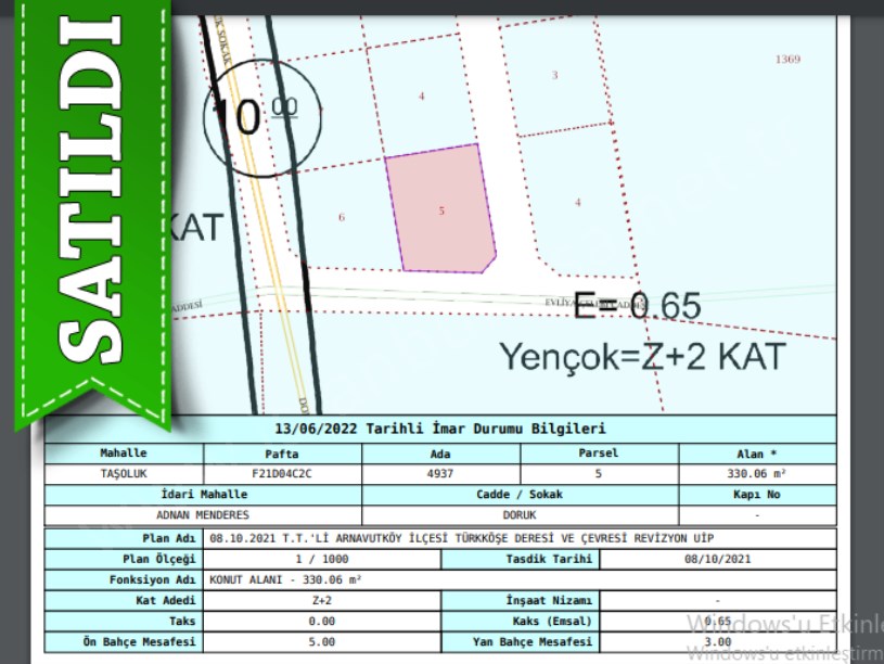 Arnavutköy Taşolukta Satılık Arsa , 330 m2  Cadde Cephe Müstakil 